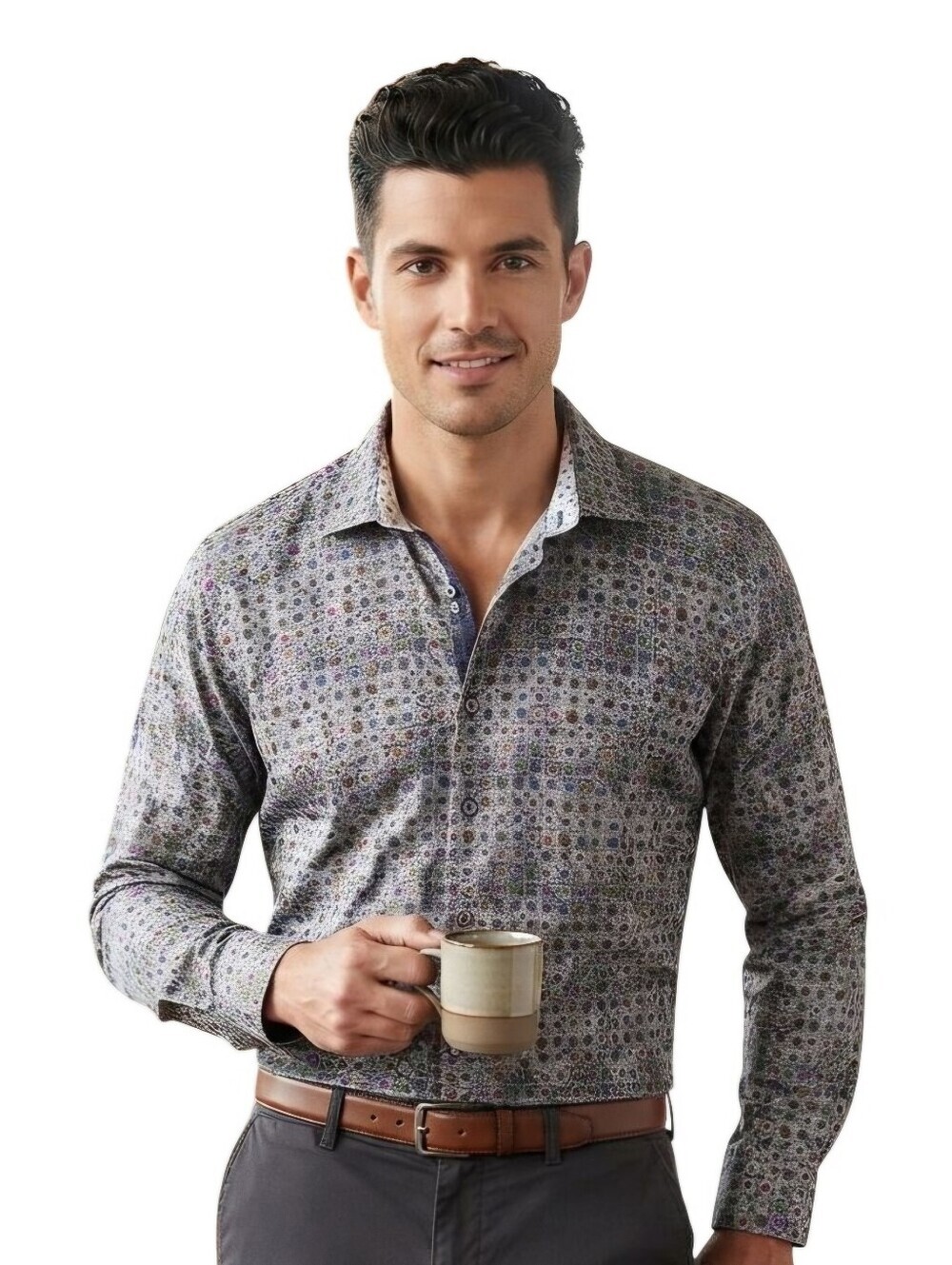 Marcello Luxurious Cotton Unique Pattern Gray Jewel Tones Short Size XXL